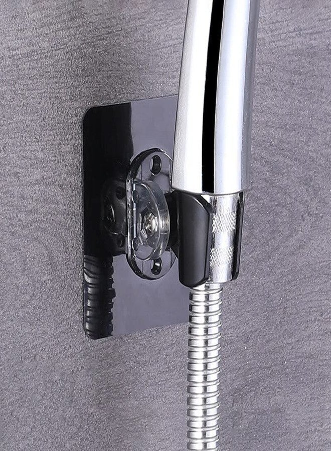 SEMITO Self Adhesive Shower Head Holder Adjustable Bathroom Wall Mount Bracket Self-adhesive Handheld Drill-free Showerhead Rack Punch-free Chrome (Black, 2) - Image 2